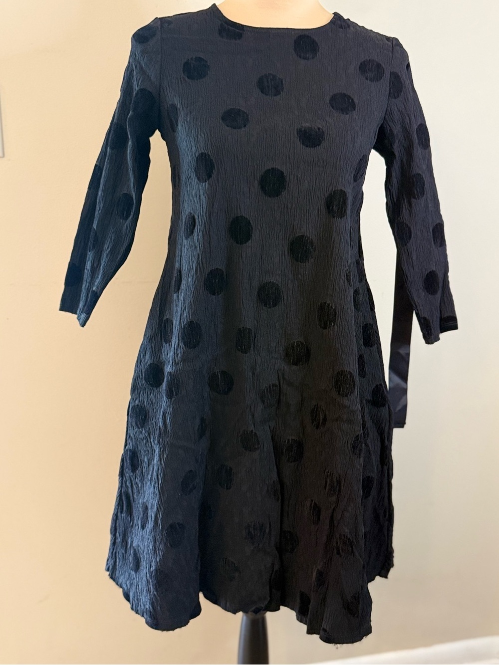 Caara black polka dot moto whimsigoth crepe midi dress SZ XS